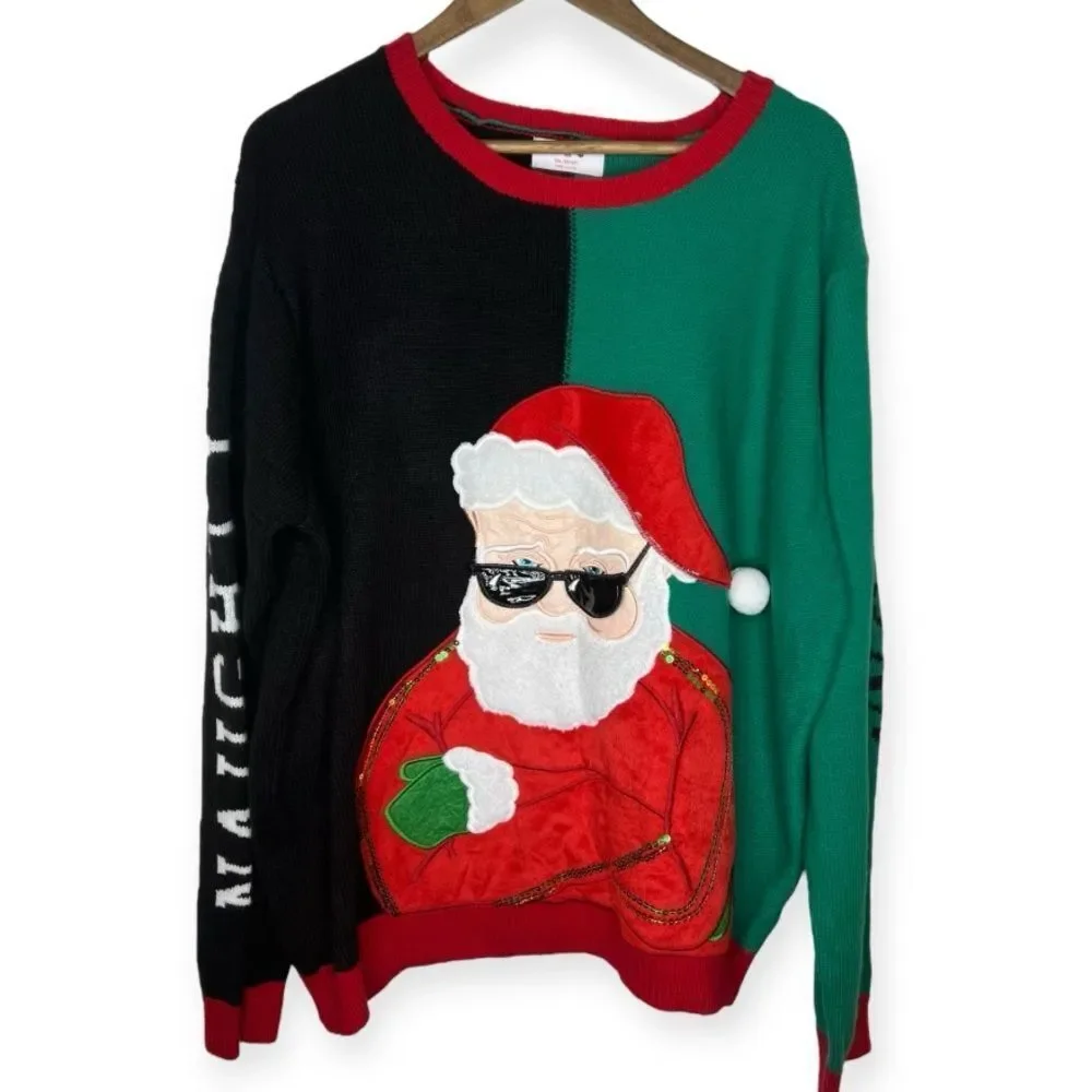 Naughty Nice Santa Ugly Christmas Sweater Two Toned Men’s XXL Holiday Time - Picture 1 of 5
